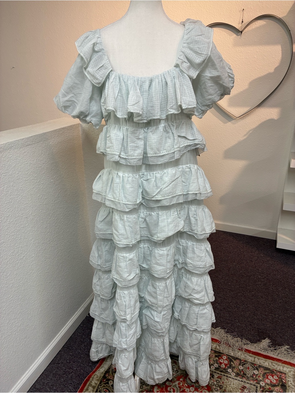 Nwt Innika Choo Puff Sleeve Tier Frill Ruffle Maxi Dress Light Blue Size Large — image 3 of 8
